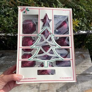 Holly vintage cranberry glass ball ornaments USA